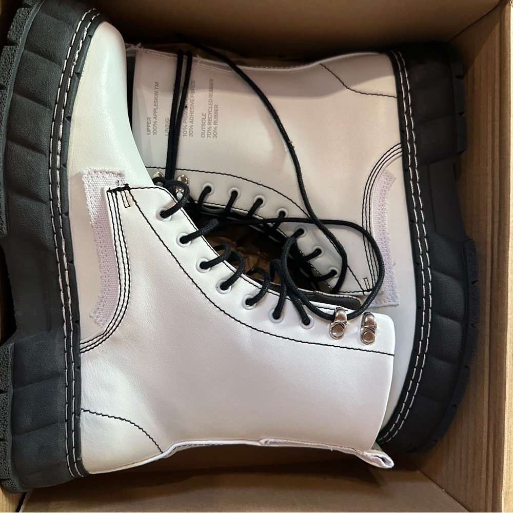 VIRON White Lace-Up Platform Combat Boots with Black Sole